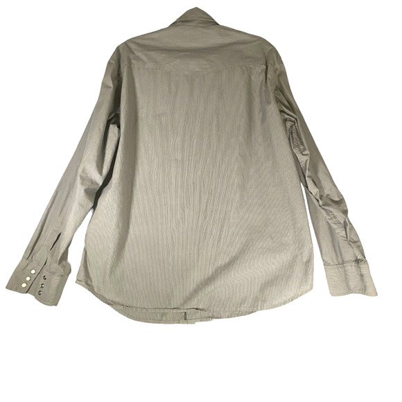 Lucky Brand Mens Sz L Pearl Snap Western Shirt Button Up Gray Striped Flaps Logo - Picture 10 of 12